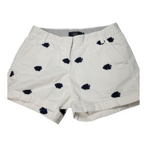 J Crew Chino Shorts White Embroidered Navy Fish Size 2